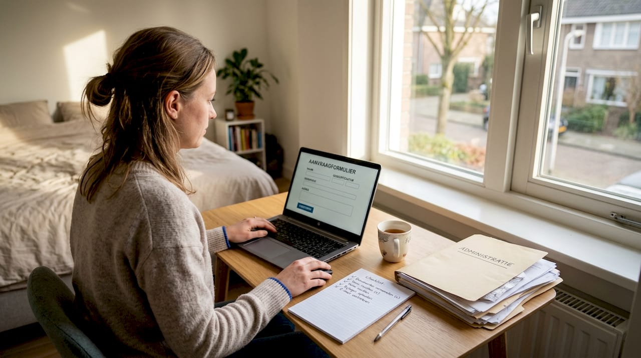 Een vrouw vraagt via de website een offerte aan voor een taalcursus.