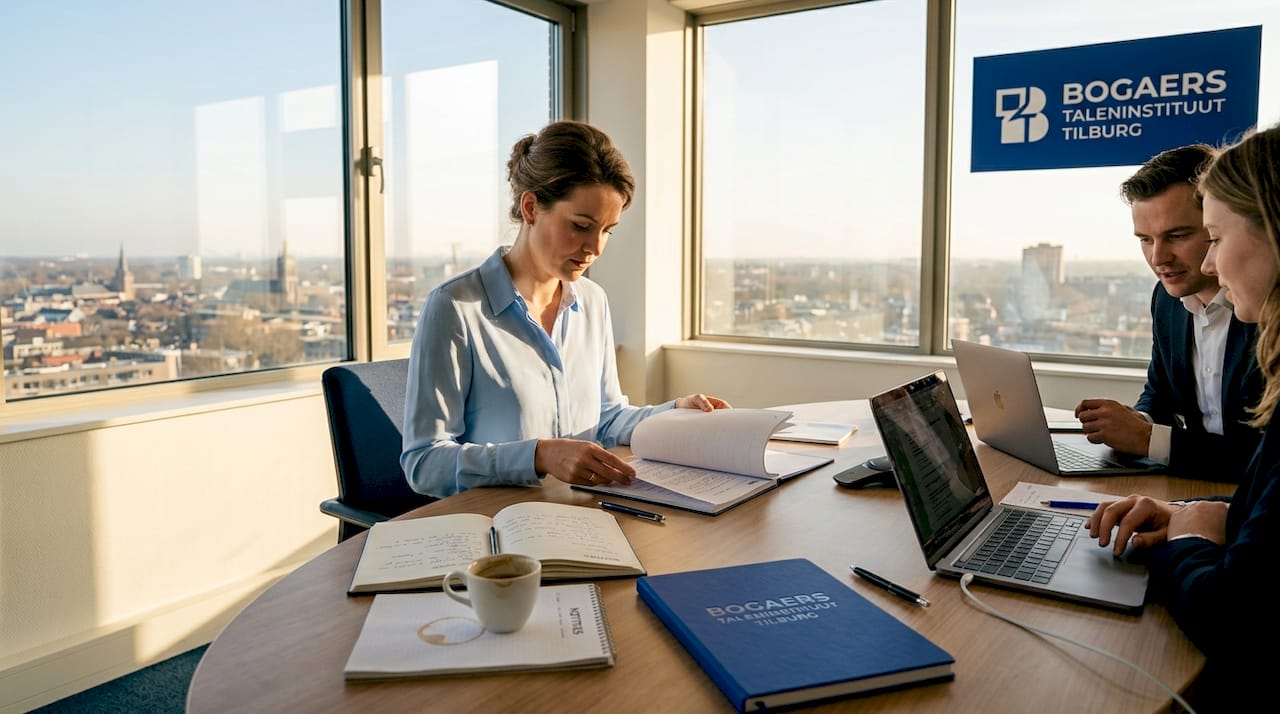 Tijdens een overleg bespreekt het team de mogelijkheden voor een taaltraining.