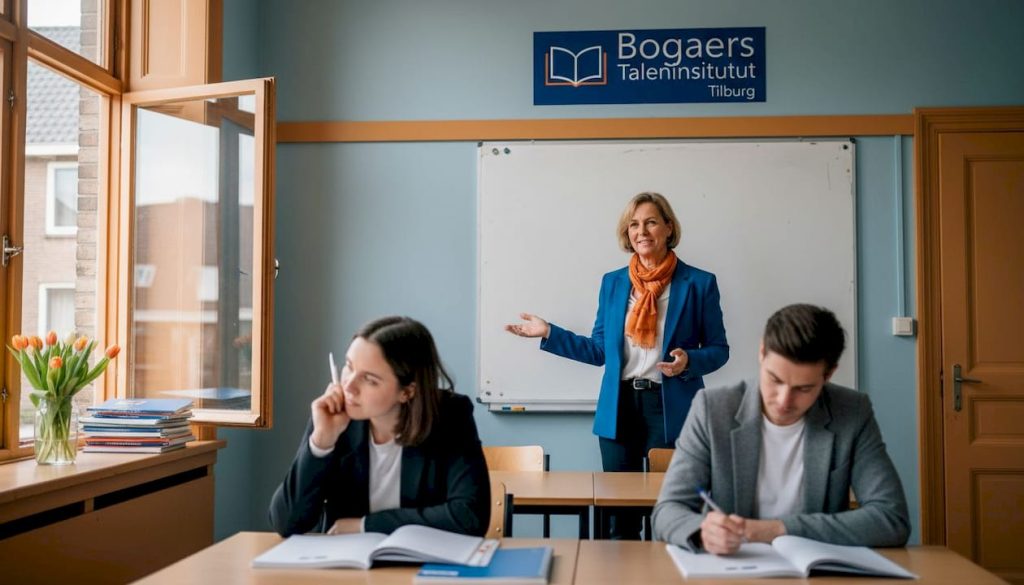 Een taaldocent begeleidt volwassenen bij het leren van een nieuwe taal.