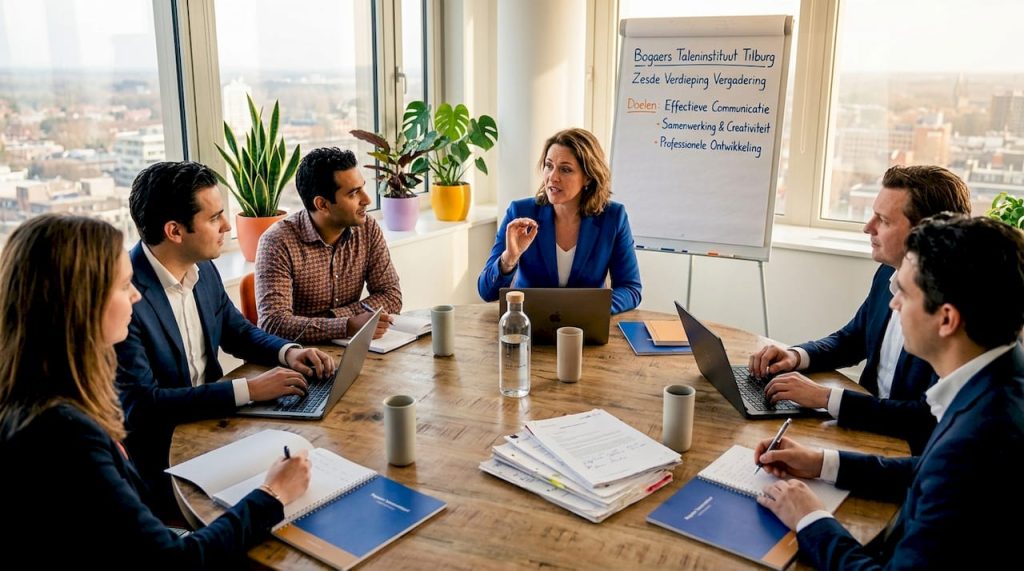 Zakelijke professionals werken samen in een moderne kantooromgeving, waar teamwork en innovatie centraal staan.