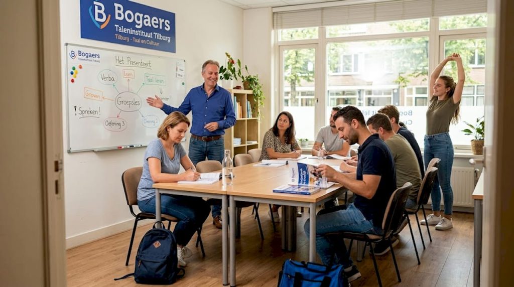 Volwassenen met verschillende achtergronden werken actief samen tijdens een groepsles.