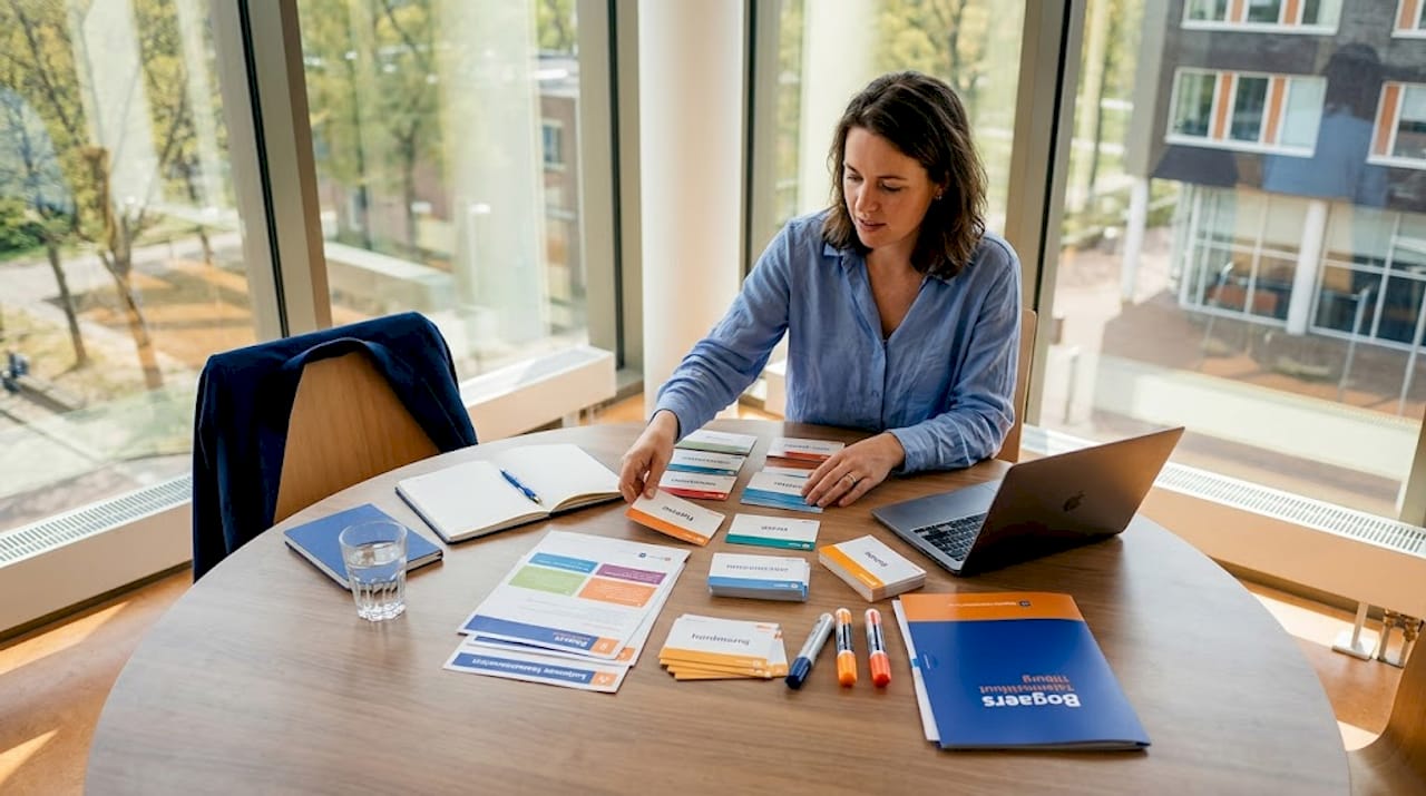 De projectleider zorgt ervoor dat alle materialen voor de taalactiviteit klaarliggen.