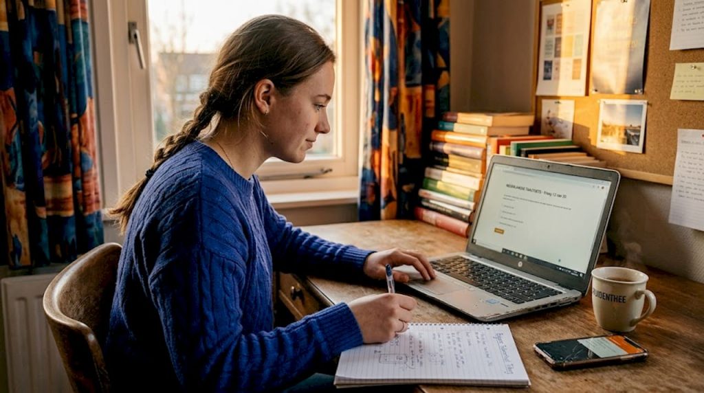 Een student maakt de taaltoets gewoon thuis.