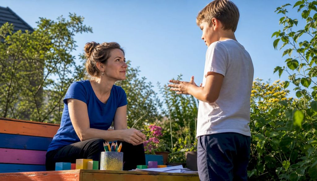 Een docent en leerling gaan samen aan de slag met feedback op een taalles.