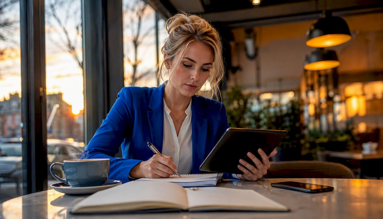 Vrouw zoekt naar alternatieve boekingssites op haar tablet