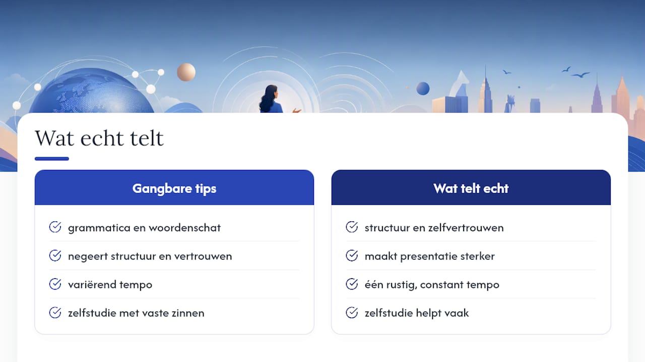 Wat de meeste adviezen over presenteren in het Engels missen — overview diagram