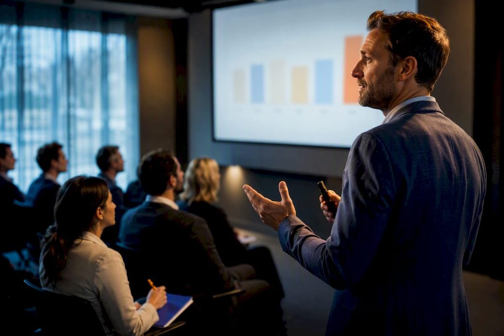 Spreker tijdens een Duitse zakelijke presentatie