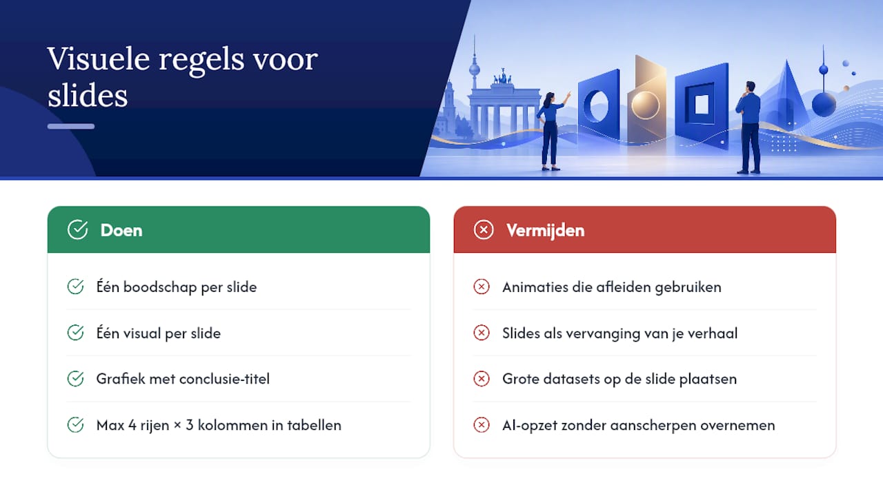 Effectief gebruik van visuele hulpmiddelen bij een Duitse zakelijke presentatie — overview diagram