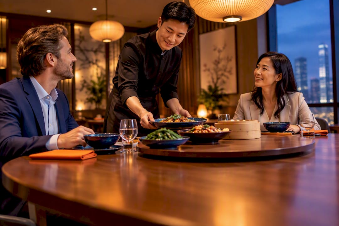 Zakelijk diner met Chinese gerechten die je samen eet