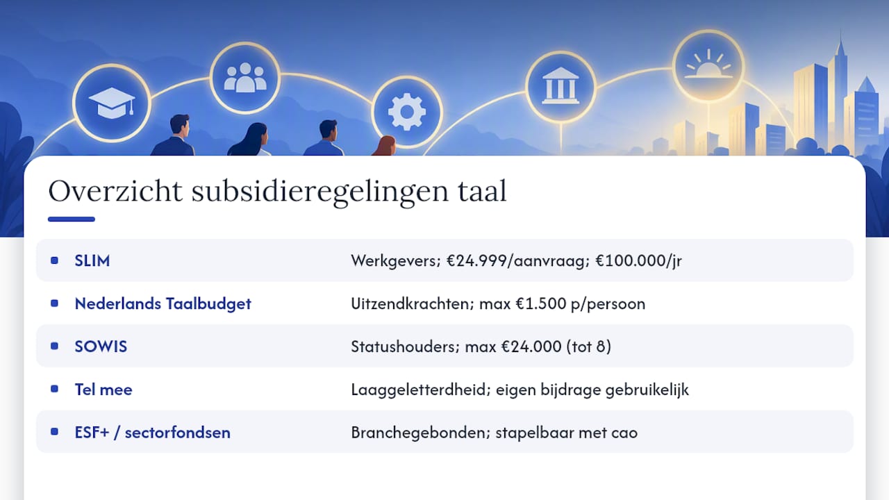 Vergelijking van vijf subsidiemogelijkheden voor taaltraining