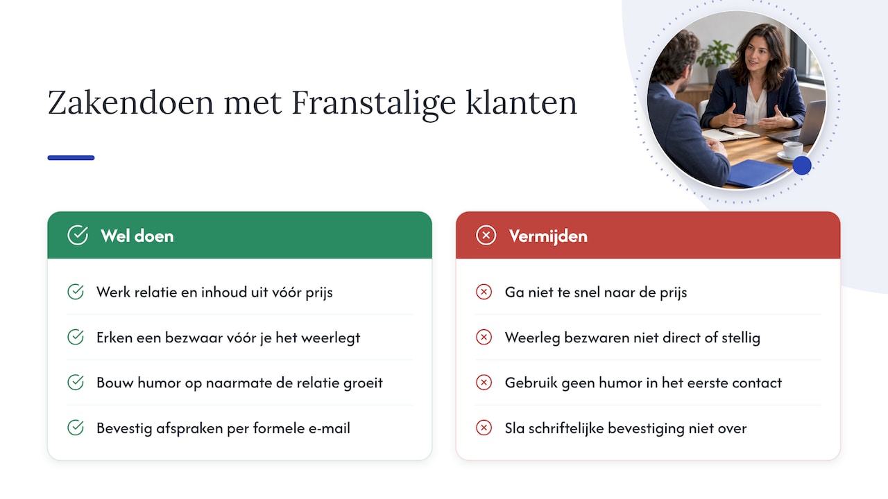 Culturele verschillen en valkuilen bij zakendoen met Franstalige klanten — overview diagram